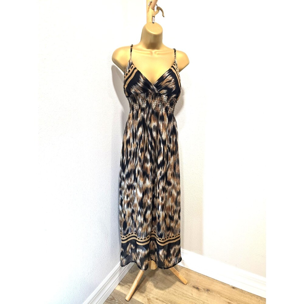 Vintage Y2K Babydoll Long Slip Dress Lg Sleeveless Brown Black Boho Resort Indie